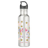 Cute Fun Pink Paars Gold Star Unicorn Naam Waterfles (Achterkant)