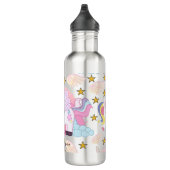 Cute Fun Pink Paars Gold Star Unicorn Naam Waterfles (Rechts)