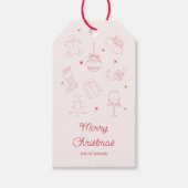 Cute Fun Pink Red Hand Drawn Christmas Cadeaulabel (Voorkant)
