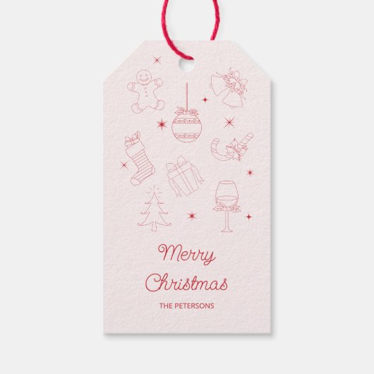 Cute Fun Pink Red Hand Drawn Christmas Cadeaulabel (Achterkant)