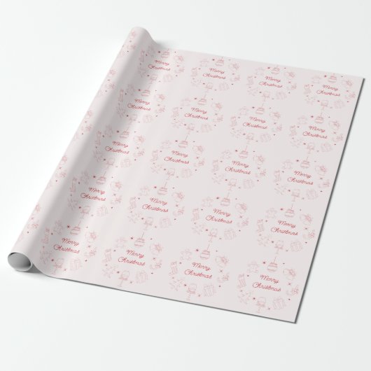 Cute Fun Pink Red Hand Drawn Christmas Cadeaupapier (Uitgerold)
