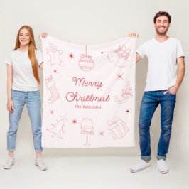 Cute Fun Pink Red Hand Drawn Christmas Fleece Deken