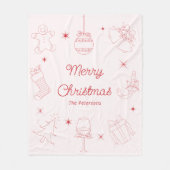 Cute Fun Pink Red Hand Drawn Christmas Fleece Deken (Voorkant)