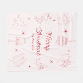 Cute Fun Pink Red Hand Drawn Christmas Fleece Deken (Voorkant (Horizontaal))