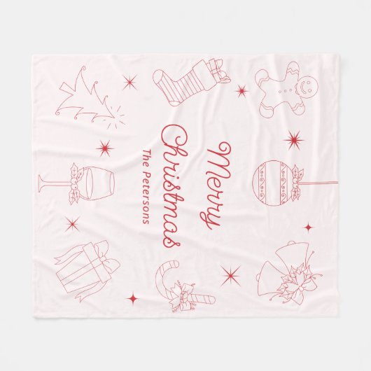 Cute Fun Pink Red Hand Drawn Christmas Fleece Deken (Voorkant (Horizontaal))
