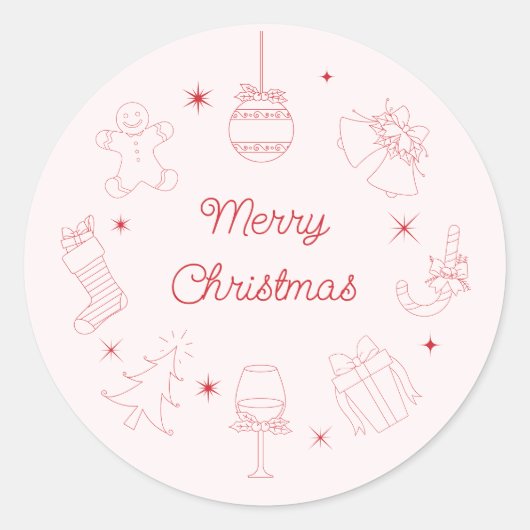 Cute Fun Pink Red Hand Drawn Christmas Ronde Sticker (Voorkant)
