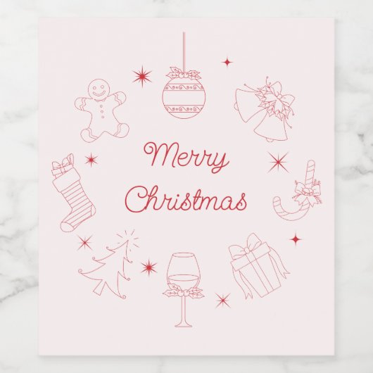 Cute Fun Pink Red Hand Drawn Christmas Wijn Etiket (Enkel label)