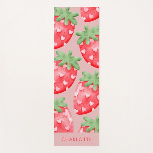 Cute Fun Pink Strawberries Custom Yogamat (Voorkant)