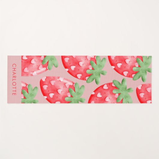 Cute Fun Pink Strawberries Custom Yogamat (Voorkant (horizontaal))