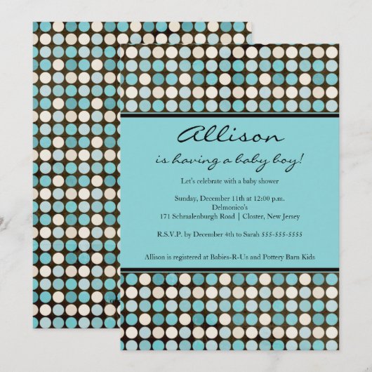 Cute FUN Polka Dots Blue & Brown Boy Shower Kaart (Voorkant / Achterkant)