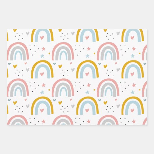 Cute Fun Rainbow Unicorn Pattern Inpakpapier Vel (Voorkant 3)