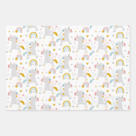 Cute Fun Rainbow Unicorn Pattern Inpakpapier Vel