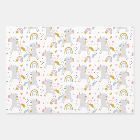 Cute Fun Rainbow Unicorn Pattern Inpakpapier Vel (Voorkant)