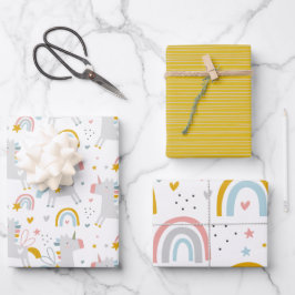 Cute Fun Rainbow Unicorn Pattern Inpakpapier Vel