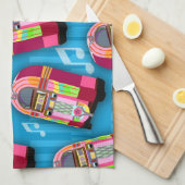 Cute Fun Retro Fifties Neon Jukebox Patroon Theedoek (Quarter Fold)