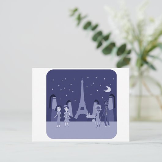 Cute Fun Retro Paris Digital  Art Design Briefkaart (Staand voorkant)