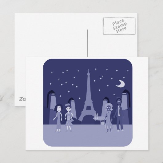 Cute Fun Retro Paris Digital  Art Design Briefkaart (Voorkant / Achterkant)