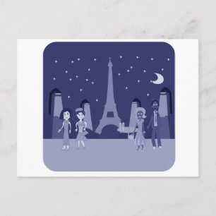 Cute Fun Retro Paris Digital  Art Design Briefkaart