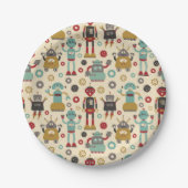 Cute & Fun Retro Robots op de partij Papieren Bordje (Voorkant)
