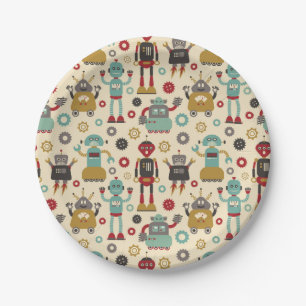 Cute & Fun Retro Robots op de partij Papieren Bordje