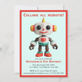 Cute Fun Robot Kid's Birthday Kaart
