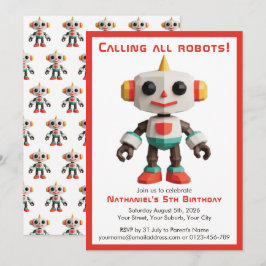 Cute Fun Robot Kid's Birthday Kaart
