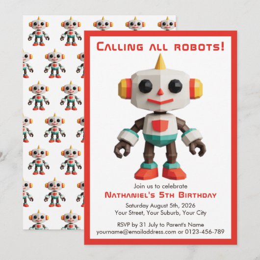 Cute Fun Robot Kid's Birthday Kaart (Voorkant / Achterkant)