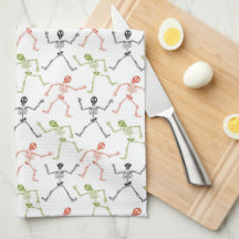 Cute Fun Skull Skeleton Halloween Kitchen Towel