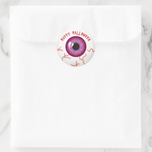 Cute Fun Spooky Bloodshot Eyeball Happy Halloween Ronde Sticker (Tas)