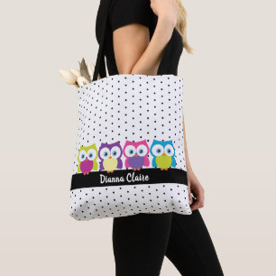 Cute Fun Stylish Colorful Illustrls Owls Tote Bag