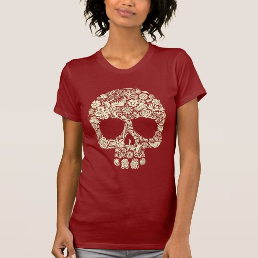 Cute Fun Sugar Skull Art Flowers T-shirt (Voorkant)