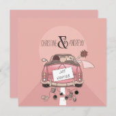 Cute Fun Typography "Just married" Post Wedding Kaart (Voorkant / Achterkant)