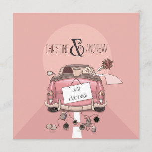 Cute Fun Typography "Just married" Post Wedding Kaart