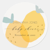 Cute Fun Yellow Lemon Fruity Citrus Baby shower Ronde Sticker (Voorkant)