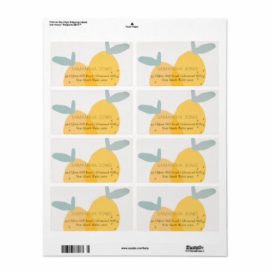 Cute Fun Yellow Lemon Fruity Citrus Bright Address Etiket (Full Sheet)