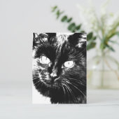 Cute Funky Black Cat Kitten Eyes Sketch Briefkaart (Staand voorkant)