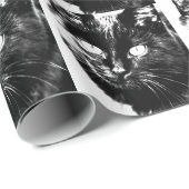 Cute Funky Black Cat Kitten Eyes Sketch Cadeaupapier (Rol Hoek)