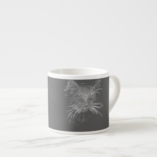 Cute Funky Black Cat Kitten Eyes Sketch Espresso Kop (Voorkant rechts)