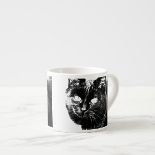 Cute Funky Black Cat Kitten Eyes Sketch Espresso Kop