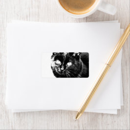 Cute Funky Black Cat Kitten Eyes Sketch Etiket