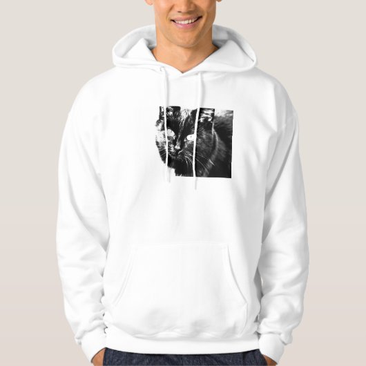 Cute Funky Black Cat Kitten Eyes Sketch Hoodie (Voorkant)