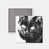 Cute Funky Black Cat Kitten Eyes Sketch Magneet (Voorkant / Achterkant)