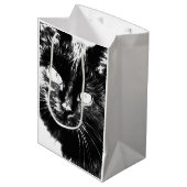 Cute Funky Black Cat Kitten Eyes Sketch Medium Cadeauzakje (Voorkant Gekanteld)