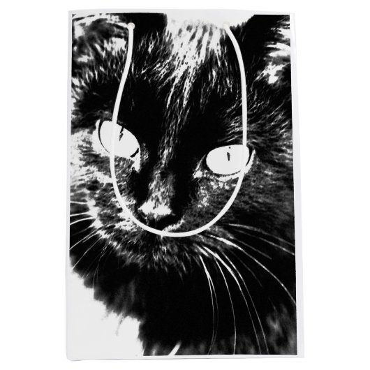 Cute Funky Black Cat Kitten Eyes Sketch Medium Cadeauzakje (Voorkant)