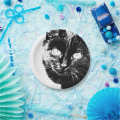 Cute Funky Black Cat Kitten Eyes Sketch Papieren Bordje (Feest)