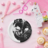 Cute Funky Black Cat Kitten Eyes Sketch Papieren Bordje (Feest)
