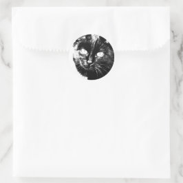 Cute Funky Black Cat Kitten Eyes Sketch Ronde Sticker