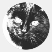 Cute Funky Black Cat Kitten Eyes Sketch Ronde Sticker (Voorkant)