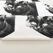 Cute Funky Black Cat Kitten Eyes Sketch Sherpa Deken (3/4)