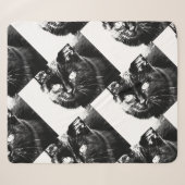 Cute Funky Black Cat Kitten Eyes Sketch Sherpa Deken (Voorkant (horizontaal))